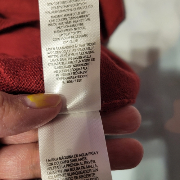 Lucky Brand Women's V-Neck Sweater, Long Sleeves, Side Slits, Cotton Blend, Red - Picture 3 of 9